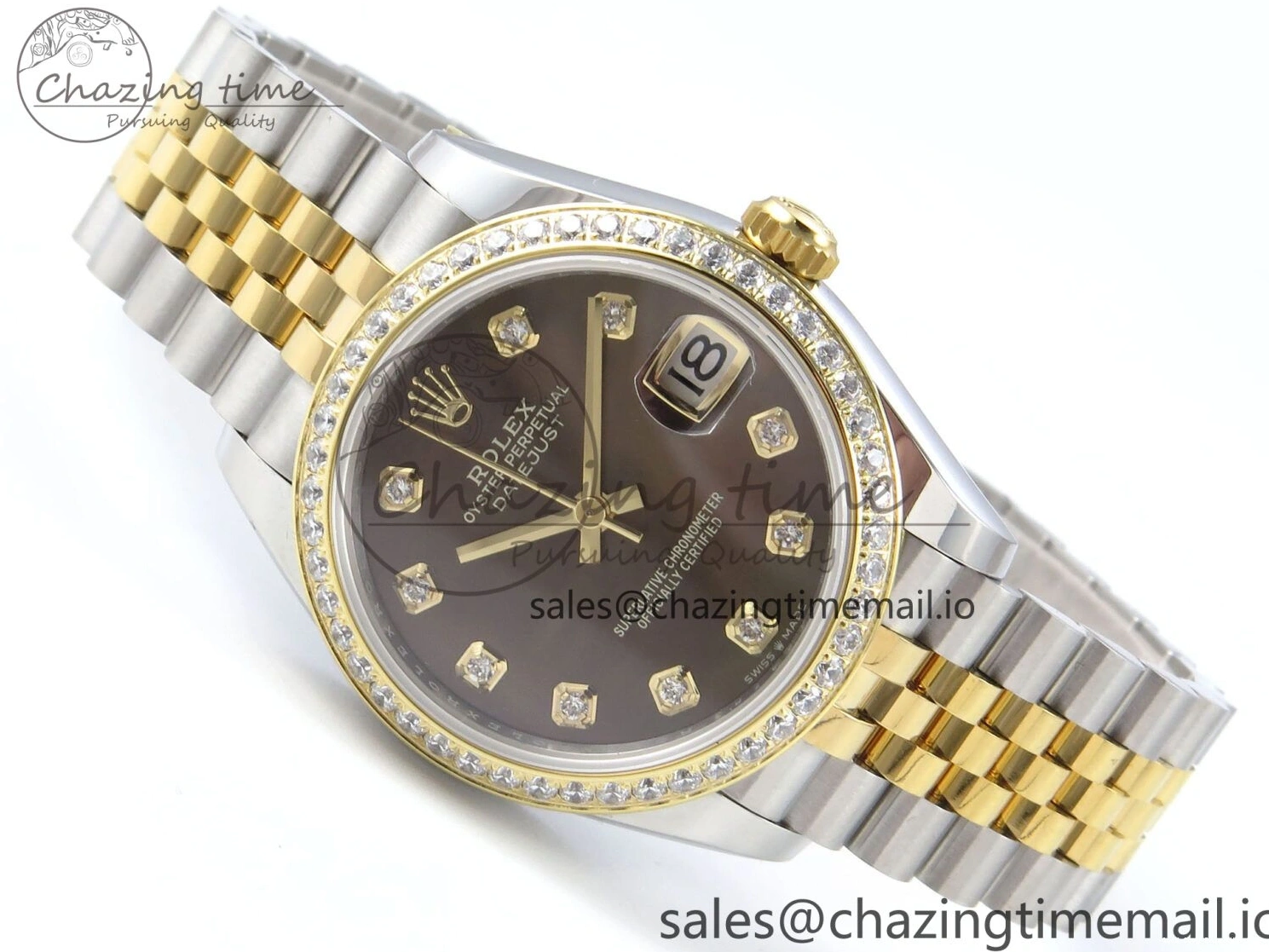 Good Copy Rolex Watches Bezel on Dial ARF Bracelet Best Snug 409 Edition Diamonds DateJust Jubilee ETA YG 1:1 Brown 904L SS Diamonds 31 278383RBR Steel 1222